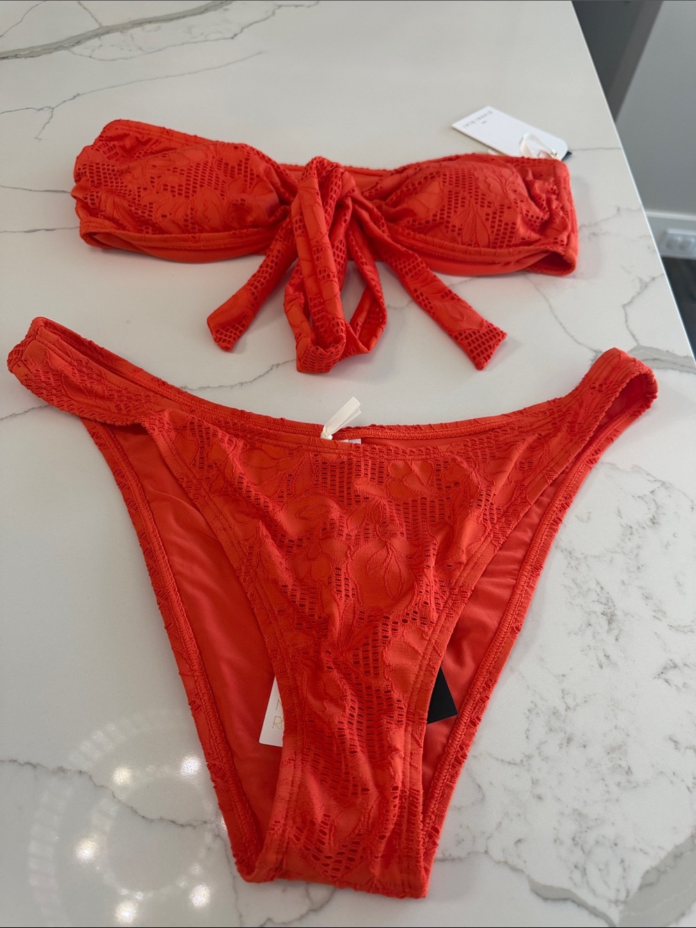 Gianni Bini/Shea Leigh Mills Red Lace Bandeau Bikini Set